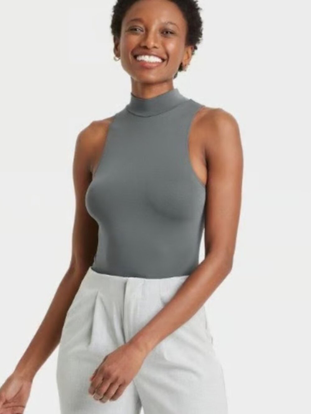 Womens Seamless Bodysuit  A New Day Gray Mock Turtle Neck Sleeveless- NWT